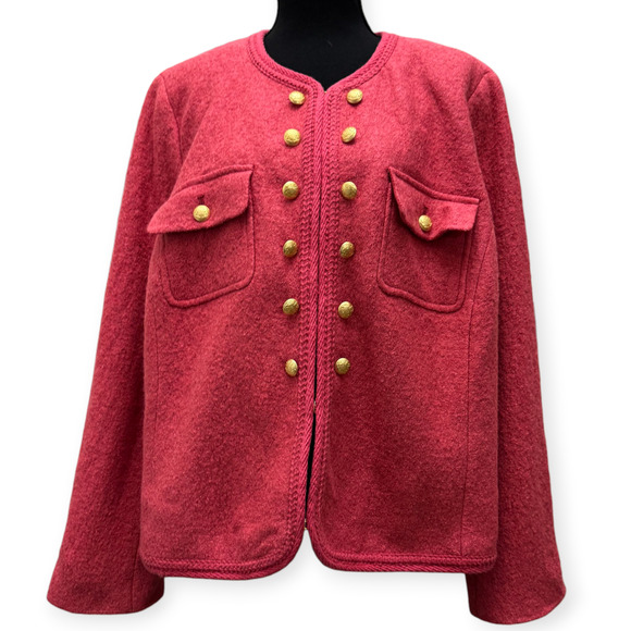 Talbots Berkshire Wool Blend Long Sleeve Gold Buttons Jacket Pink Size 20W - Picture 2 of 9
